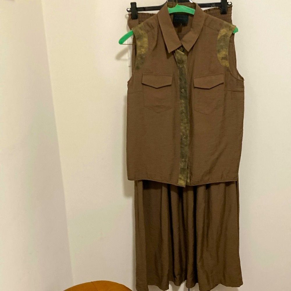 Hotel Particulier 2 Piece set Blouse & Maxi skirt. Brown with distressed Trim.